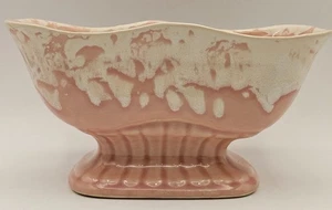 Vtg Brush Pottery Pink & White Drip Glaze Pedestal Rectangular Planter USA - Picture 1 of 13