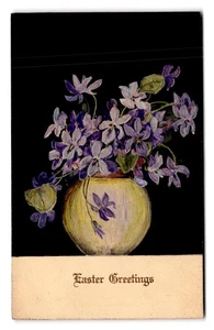 Vintage Easter Greetings Postcard with Purple Violets in Vase 6x4 - Picture 1 of 2