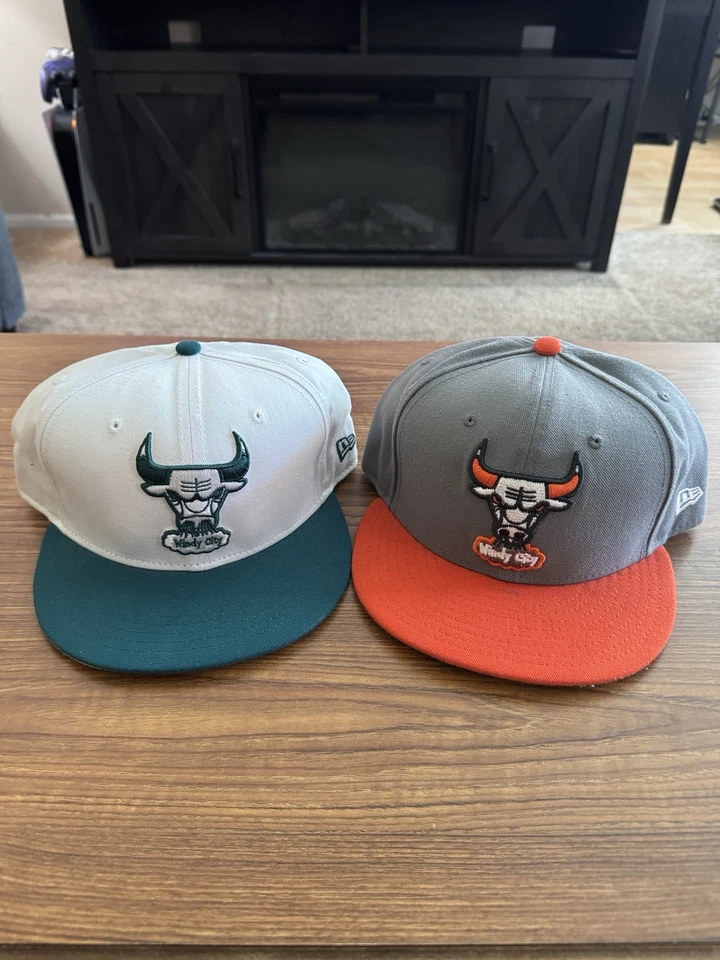 Chicago Bulls New Era 59FIFTY NBA Hardwood  Fitted Cap Hat - Size 7 5/8 LOT OF 2 - Image 1 of 4