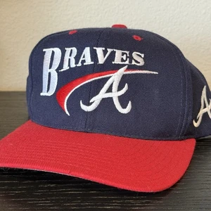 Vintage Atlanta Braves Hat Drew Pearson Snapback Blue Baseball Cap MLB - Picture 1 of 4