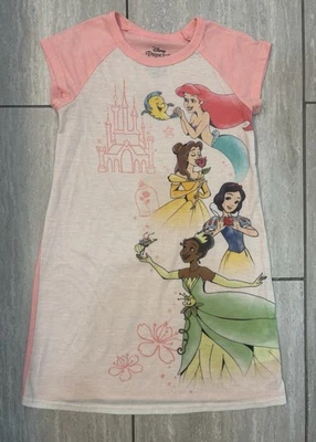 Disney Princess Girl's Pajama Nightgown, Ariel Belle Tiana Snow White Sz 7/8 - Image 1 of 4