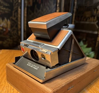 Cámara terrestre Polaroid SX-70 de colección acero inoxidable cuero marrón súper limpia Foto 1 de 4