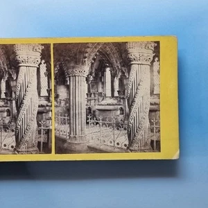 Roslin Midlothian Stereoview C1870 Real Photo Scotland Rosslyn Chapel Pillars - Picture 1 of 3