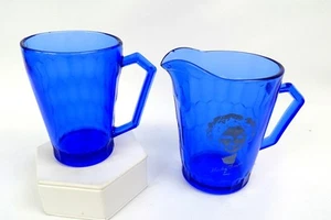 HAZEL ATLAS VINTAGE GLASS SHIRLEY TEMPLE BLUE 2PC 4 1/2" PITCHER & MUG 1930's - Picture 1 of 11