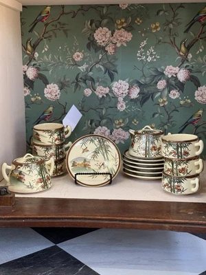 Vintage Hand Painted Japanese Porcelain Tea Set Cups Saucers Sugar Creamer - Image 1 of 4