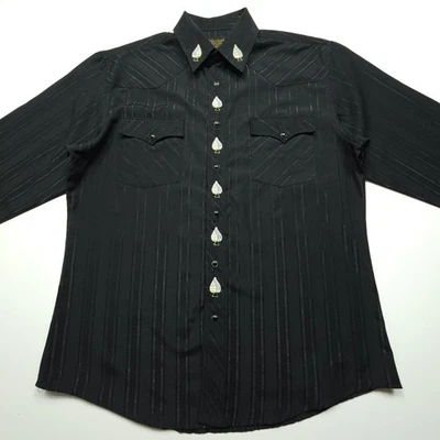 Camisa De Colección Buffalo Country Hombres Mediana Negra Bordada Picas Perla A Presión Western Foto 1 de 4