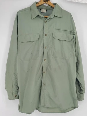 Y2K REI Large Green Nylon Vented Long Sleeve Button Up Fishing Angling Hiking  - Image 1 of 4