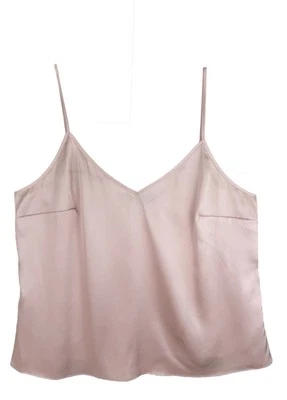 Camiseta sin mangas White House Black Market satinada cuello en V rosa humo para mujer talla L Foto 1 de 4