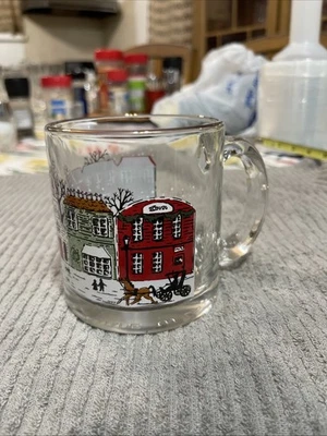 Taza de café Libby (3ea) esmerilada con escena de invierno. Borde dorado. Pesado, Juego de 3 Foto 1 de 4