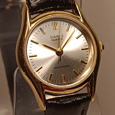 Reloj Pulsera Mujer CASIO LTP-1094 Dorado Negro Correa Cuero 24mm Batería Nueva  Foto 1 de 4