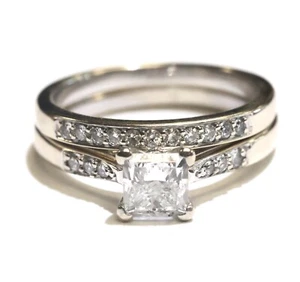 GIA 14k oro blanco 0,87ct princesa diamante alianza anillo boda conjunto 4,7g - Imagen 1 de 19