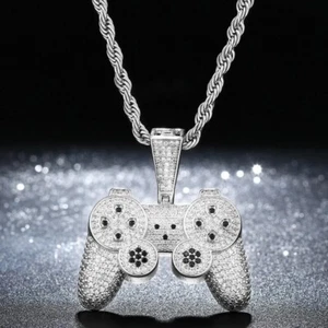 2Ct Round Cut Moissanite Game Controller Pendant 14K White Gold Plated Silver - Picture 1 of 5