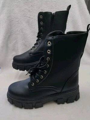 Olivia Miller Combat boots Size 7.5 Black  Lug Sole Lace Up with Side Zipper NEW - Image 1 of 4