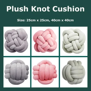 Velvet Plush Knot Cushion Modern Decorative Pillow 25cm and 40cm Handmade Twist - Picture 1 of 20