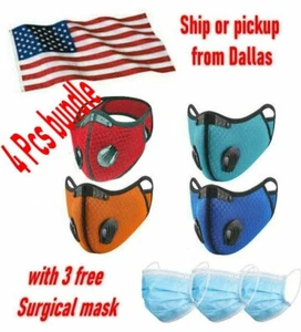 4Pcs Reusable Cycling Sports Face Mask Breathing Valves W/ Active Carbon Filter - Picture 1 of 17