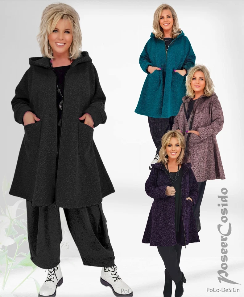 LAGENLOOK Boucle Jacke Mantel schwarz ❹Fb / XL-XXL-XXXL 44 46 48 50 52 54 56 58 - Bild 1 von 2