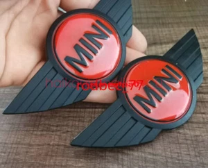 2pcs Mini Badge Front Bonnet Red And Black Metal Stick On Emblem Cooper One - Bild 1 von 2