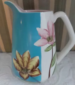 Vintage Cream Milk Pitcher Marked Japan Floral Blue White with Handle - Picture 1 of 6