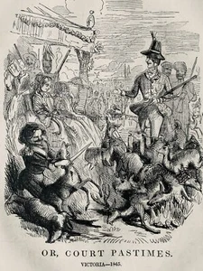 c1845 Queen Victoria DEER HUNTING OR COURT PASTIMES Antique Print - Picture 1 of 2