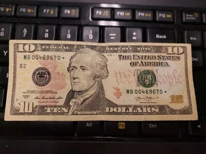 $10 Dollar Bill Star Note Fancy Low Serial Number MB 00469670 * *️⃣ Series 2009 - Picture 1 of 9