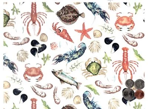 Allover Chintz Crab Lobster Shrimp Fish 9 x 13.5 Inch Ceramic Decal Sheet - Picture 1 of 3