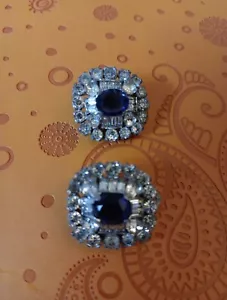 Rare 1920's Vintage Jomaz Rhinestone Clip Earrings Pat Pend - Picture 1 of 4