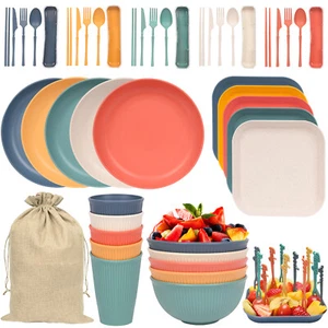 52 pcs Camping Besteckset Set, Picknick Plaste Geschirr Tafelservice 5 Personen - Bild 1 von 8