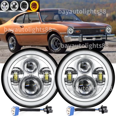 Faros LED redondos de 7 pulgadas Halo DRL haz alto/bajo 2 piezas para Ford Maverick 1970-1977 Foto 1 de 4