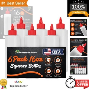 Vielseitige 16 Unzen BPA-freie Gewürz-Quetschflaschen - 6er Pack mit auslaufsicheren Verschlüssen - Bild 1 von 9