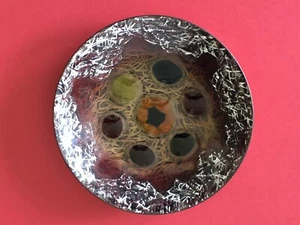VINTAGE Dot Colors Abstract MID CENTURY MODERN Enamel On Copper Small Dish Plate - Picture 1 of 8