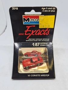 1989 Monogram Mini Exacts 1963 Corvette Hardtop Red 1:87 HO Scale New + Sealed - Picture 1 of 7