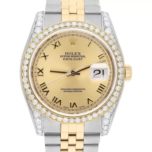 Rolex Datejust 36 mm 116233 Champagne Roman Numeral Dial Two Tone Diamond Watch - Picture 1 of 10