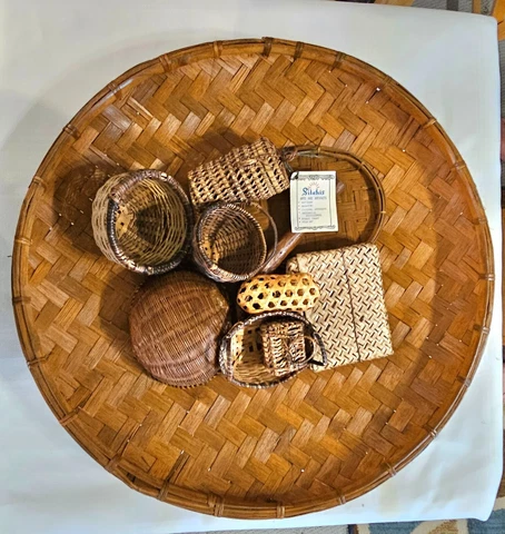 Vintage SUERTIHAN From The Philippines 9 Minature Handmade Baskets Cover