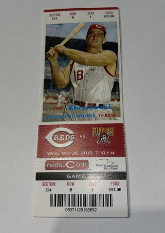 Cincinnati Reds Vs Pittsburgh Pirates Game Day ticket Stub. 5/26/2010 Cover
