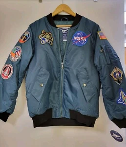 Up And Away Men's Astronaut Space Flight NASA Full Zip Bomber Jacket- Sz S NWT - Picture 1 of 14