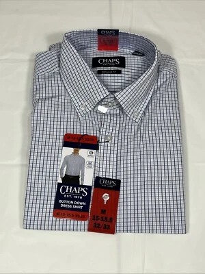 Chaps Regular Fit Button-Down Dress Shirt, Blue, Men's Medium 15-15.5 32/33 NEW - Image 1 of 4