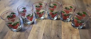 VINTAGE Red Christmas Ornaments W/Green Ribbon Design Drinking Glasses set of 6 - Picture 1 of 6