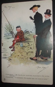 PHIL MAY Cómic Raphael Tuck PESCANDO EN SÁBADO NO ESTOY ENSEÑANDO A ESTE GUSANO A NADAR - Imagen 1 de 2