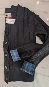 Vineyard Vines Women's Cashmere Black Cable Cardigan Black Watch Plaid Cuff  - Picture 1 of 8