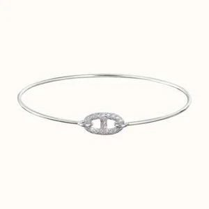 Authentic Hermes 18K White Gold Diamond PM Ronde Chaine d'Ancre Bracelet SH Box - Picture 1 of 7