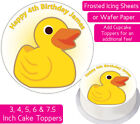 YELLOW DUCK EDIBLE WAFER & ICING PERSONALISED CAKE TOPPER DECOR ANIMAL POND 