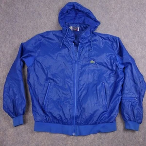 VTG Izod Lacoste Windbreaker XL Blue Nylon Packable Hoodie Full Zip - Picture 1 of 9