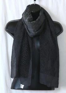 CHICO'S Blck/Grey Print Polyester Chiffon Scarf 23 X 68 EXC - Picture 1 of 5