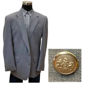 44L Stafford Sport Coat Blazer Suit Jacket Wool Gray Solid 2 Silver Metal Button - Picture 1 of 11