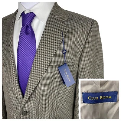NEW Club Room Sport Coat Men 42L Puppytooth Olive Grey Two Button Blazer - Image 1 of 4