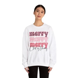 Christmas Crewneck Sweatshirt, Pink Merry Xmas Design - Holiday Jumper, Festive - Picture 1 of 9