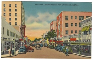 Postal - Fort Fort Fort Lauderdale FL_Busy Andrews Ave_Lino_Colores vivos c. 1938 - Imagen 1 de 2