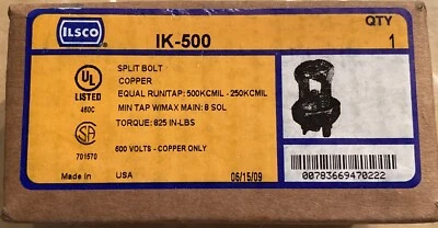 Ilsco IK-500, Mechanical Split Bolt Connector, Cu Mec (R)250-500 (T)8Sol, 1 PC - Image 1 of 2