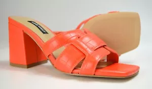 NINE WEST Kaelyn3 Block Heel Slide Sandals in Orange Croco -Women's US 6M - Picture 1 of 16