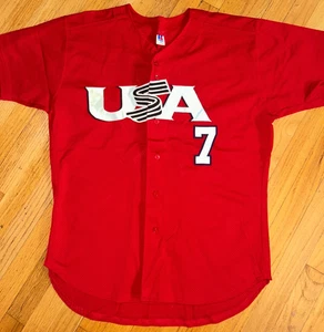 USA National Baseball Team Official Jersey Red Number #7 Russell XL Olympics - Picture 1 of 2